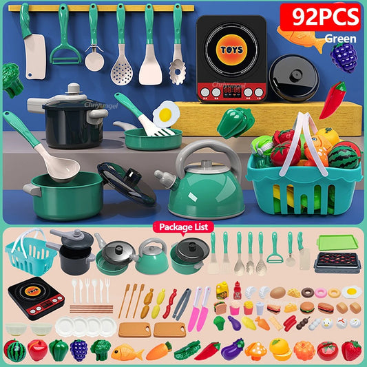 Kids Kitchen Toys Set 92/69/59 PCS Play Kitchen Accessories Kit with Play Pots Pretend Food Cooking Toy Toddler Girls Boy Gift